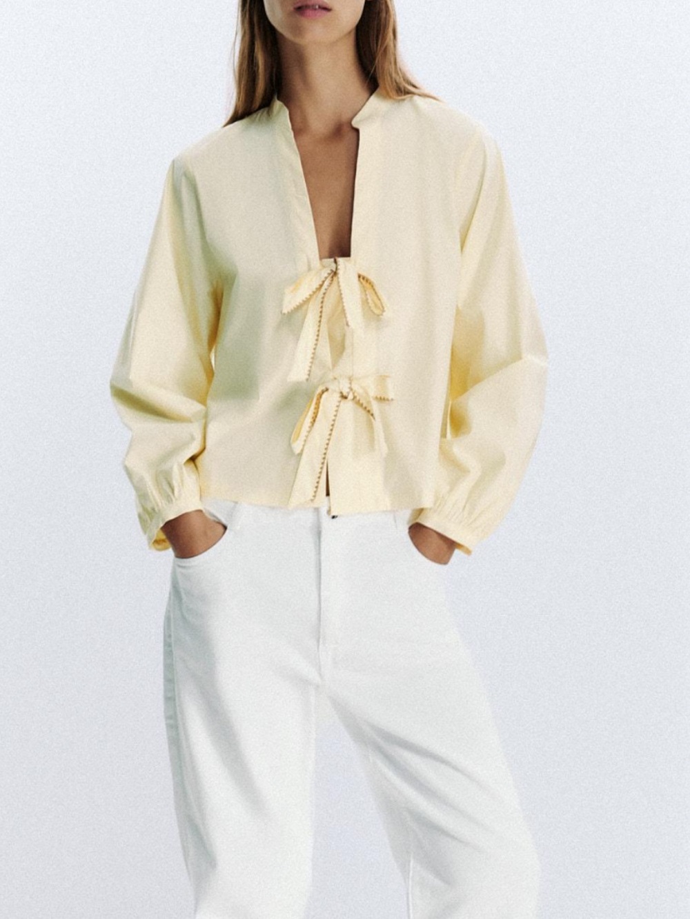 Zara Light Yellow Tie-Front Jacket